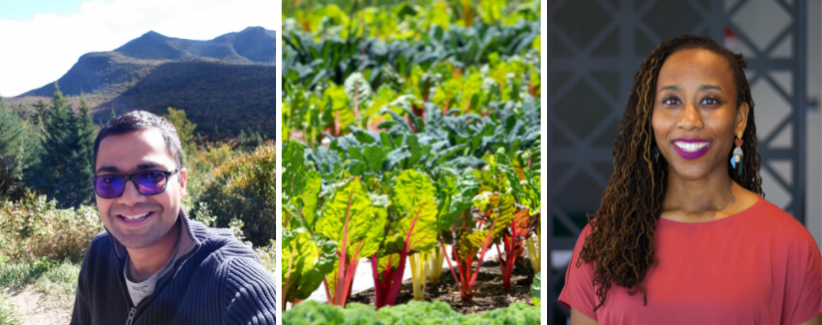 Image of Sigmund Correa, a field of greens, and Yvette Philip